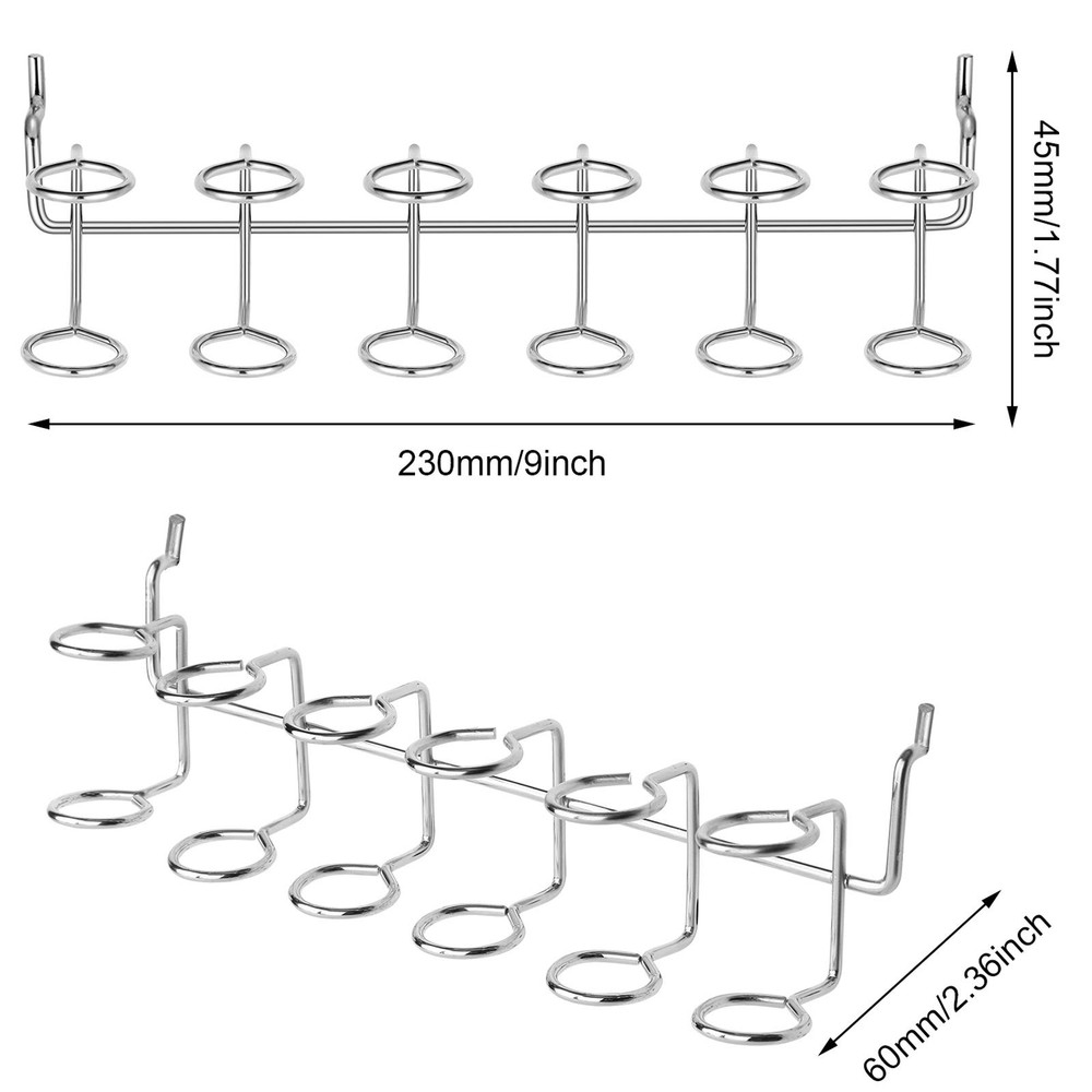 8 Pegboard Screwdriver Holders, Multi-Ring Tool Organizer Racks, Silver
