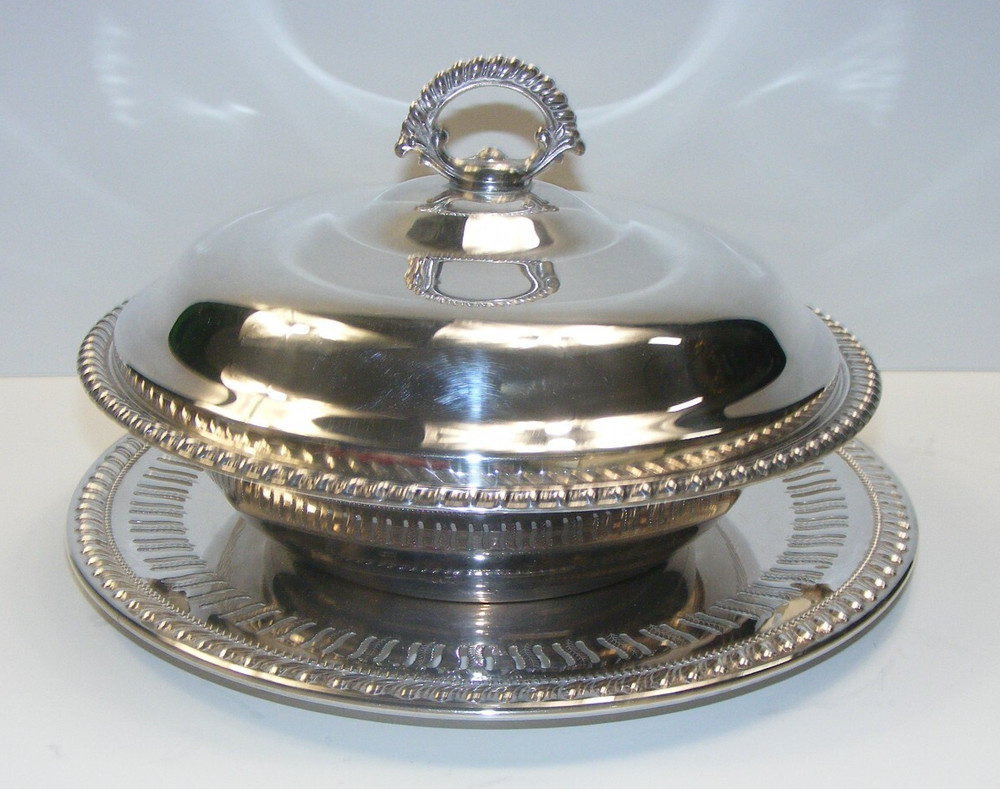 Vintage Silverplate Covered Soup Dish with Cracker or Cheese Tray 4-south