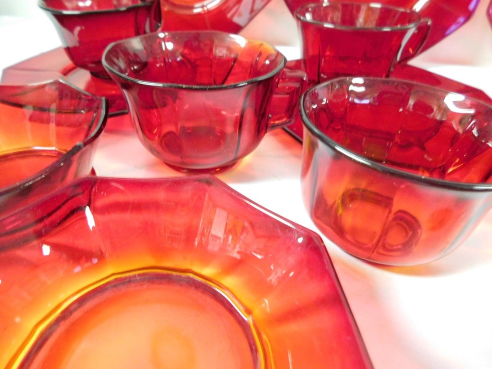 Imperial Glass MOLLY Pattern Ruby Red Glassware Lunch / Dessert Set