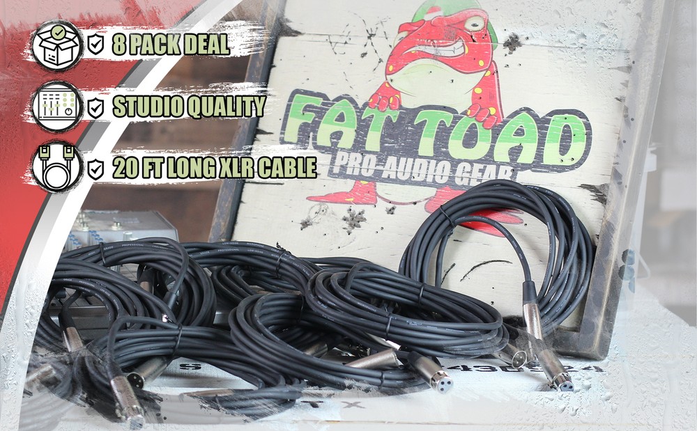 Microphone Cables - FAT TOAD | (8 Pack) 20ft Professional Pro Audio XLR Mic Cord