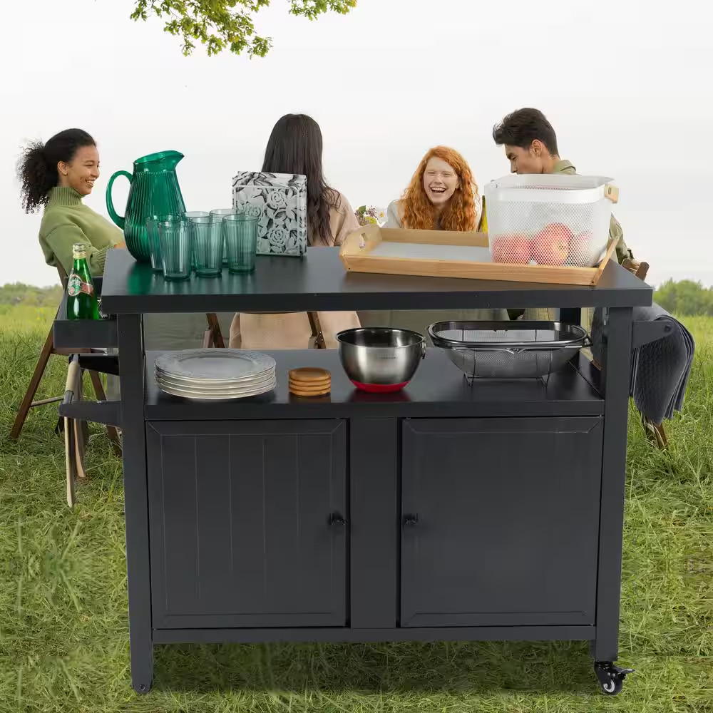 BBQ Grill Storage Cart/Bin Grey Rectangle Metal Table Kitchen Dining Table 51.67