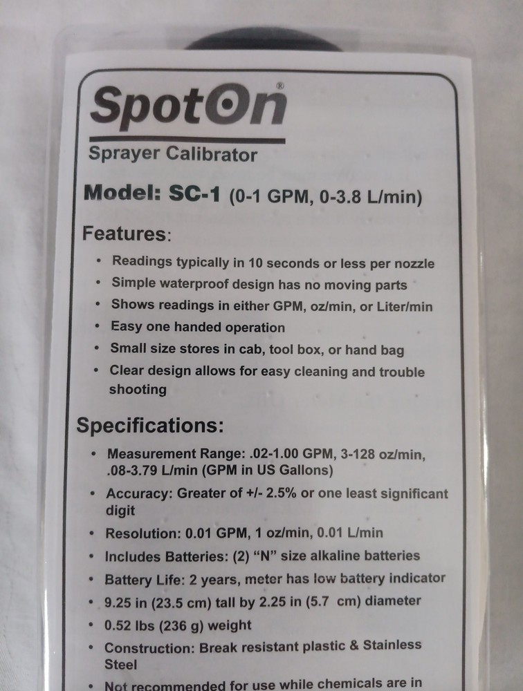 Spot On Sprayer Calibrator New Sealed Model# SC-1