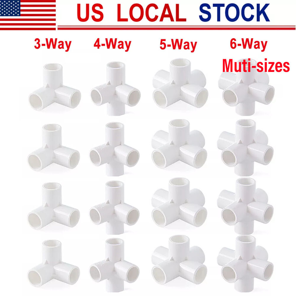 4PCS 1/2" 3/4" 1" 1.2" 1.5" PVC 3/4/5/6-Way Elbow Connector Pipe Fittings White