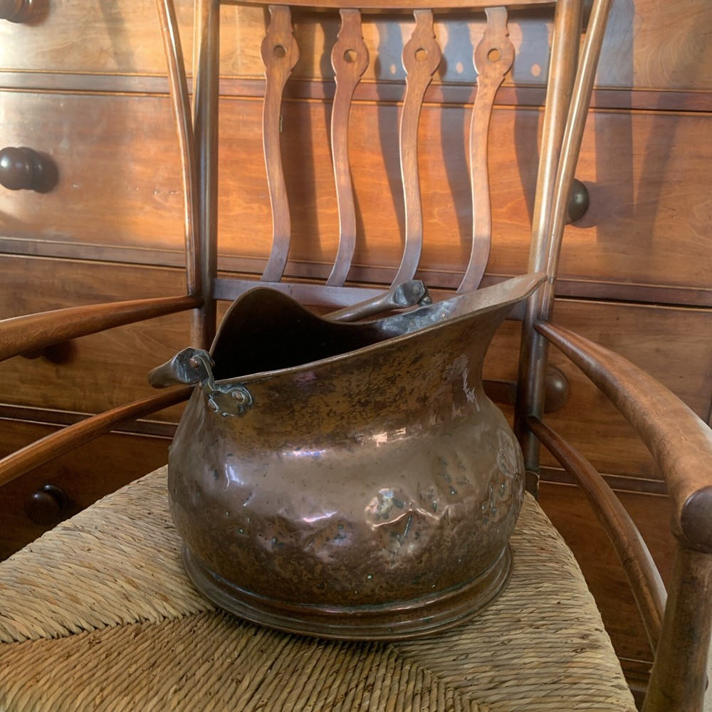 Antique victorian copper coal scuttle bucket