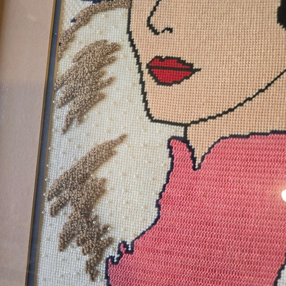 Vintage Exclusively Arleen Needlepoint Art Deco Inspired Completed Framed Wall