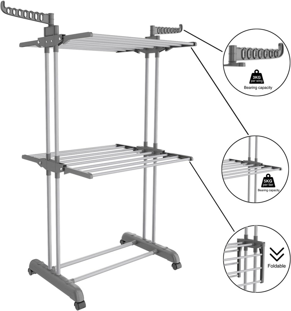 Foldable Stainless Steel Clothes Drying Rack - 3 Tier