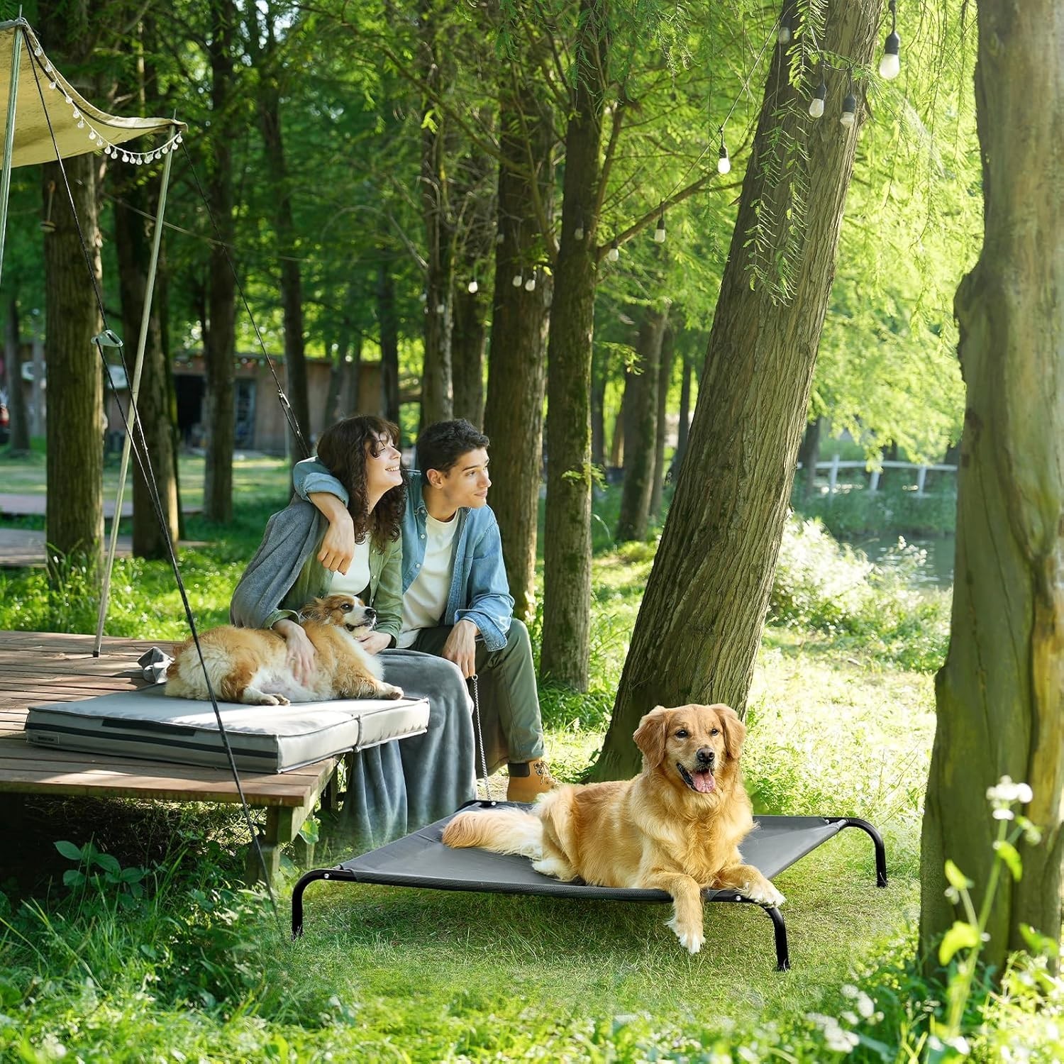 EHEYCIGA XXL Elevated Dog Cot Bed, Raised Outdoor Dog Hammock for Giant Jumbo