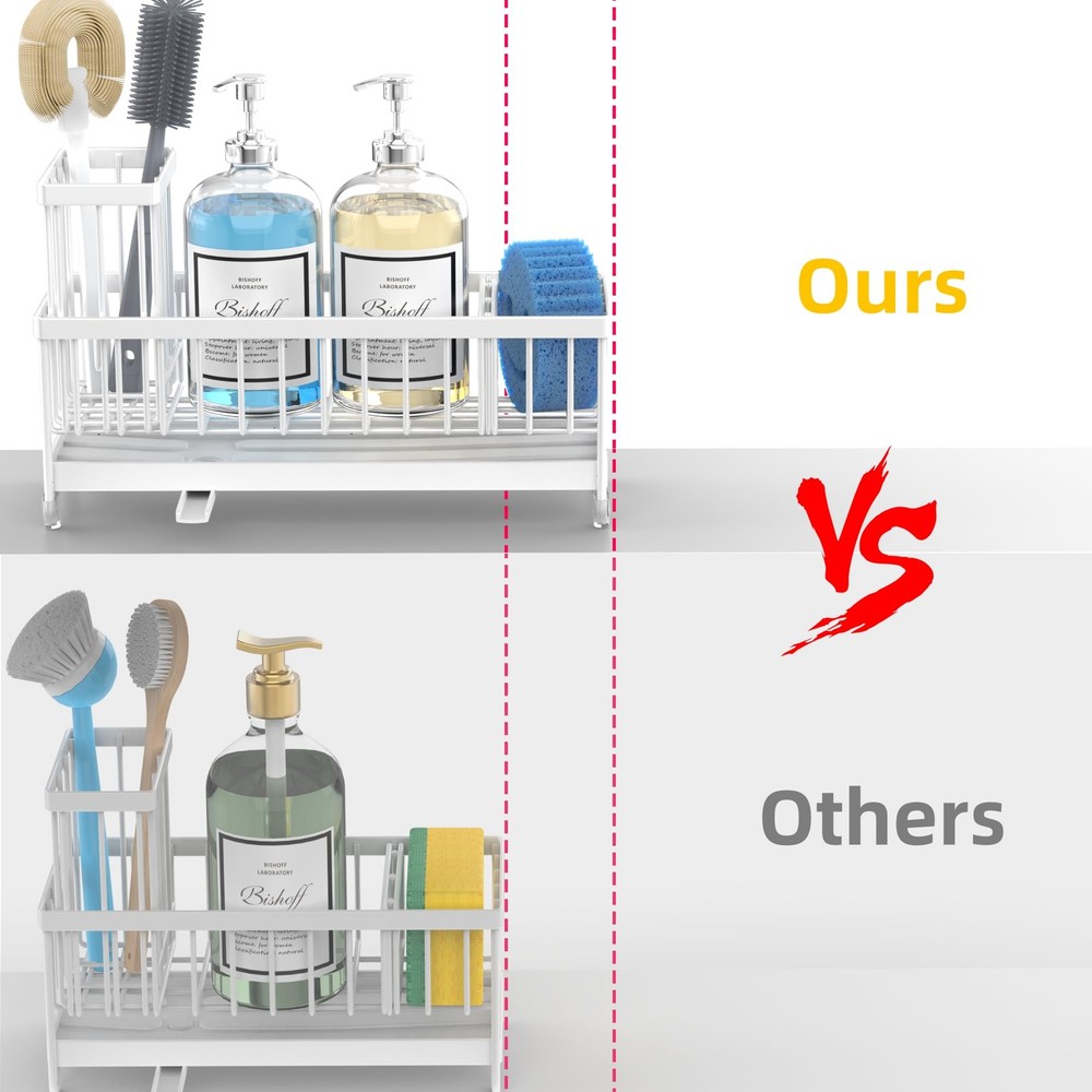 Kitchen Sink Caddy Extra Large Rustproof Sponge Brush Holder Stainless White