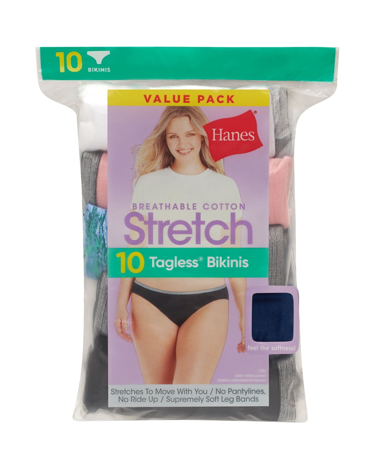 Hanes Womens Bikini 10-Pack Underwear Panties Breathable Cotton Stretch No Lines