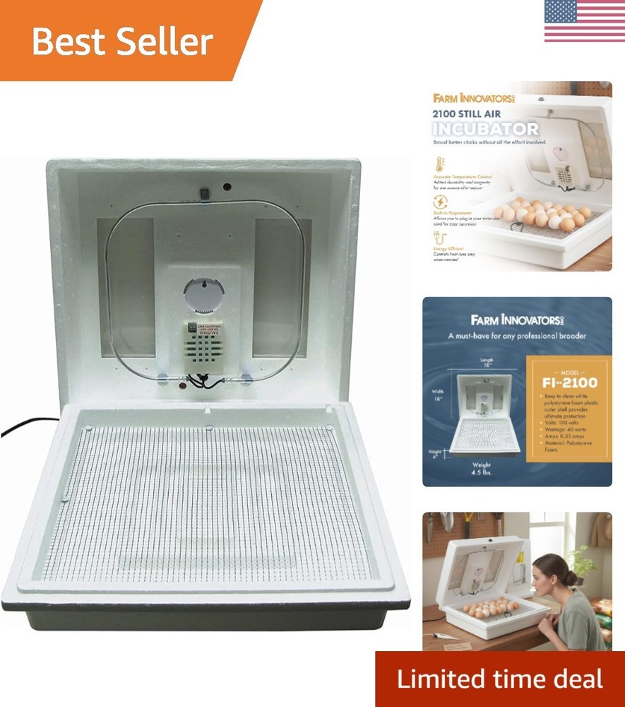 Efficient Still Air Incubator for 4 Dozen Eggs - Hygrometer & Easy Clean Design