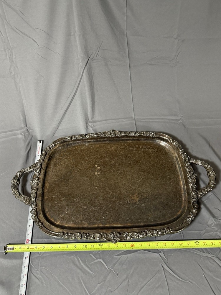 Antique EPNS Silverplate Footed Tray 28.75” Venetian Scroll Pattern