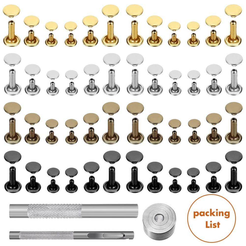 480 Sets Small Double Cap Leather Rivets 4 Colors 3 Sizes (Cap Diameter: 6Mm/8Mm