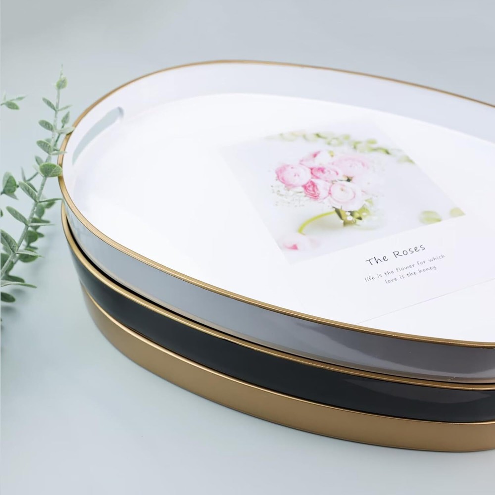 Gold Oval Decorative Tray with Handles, Versatile Serving Oval,