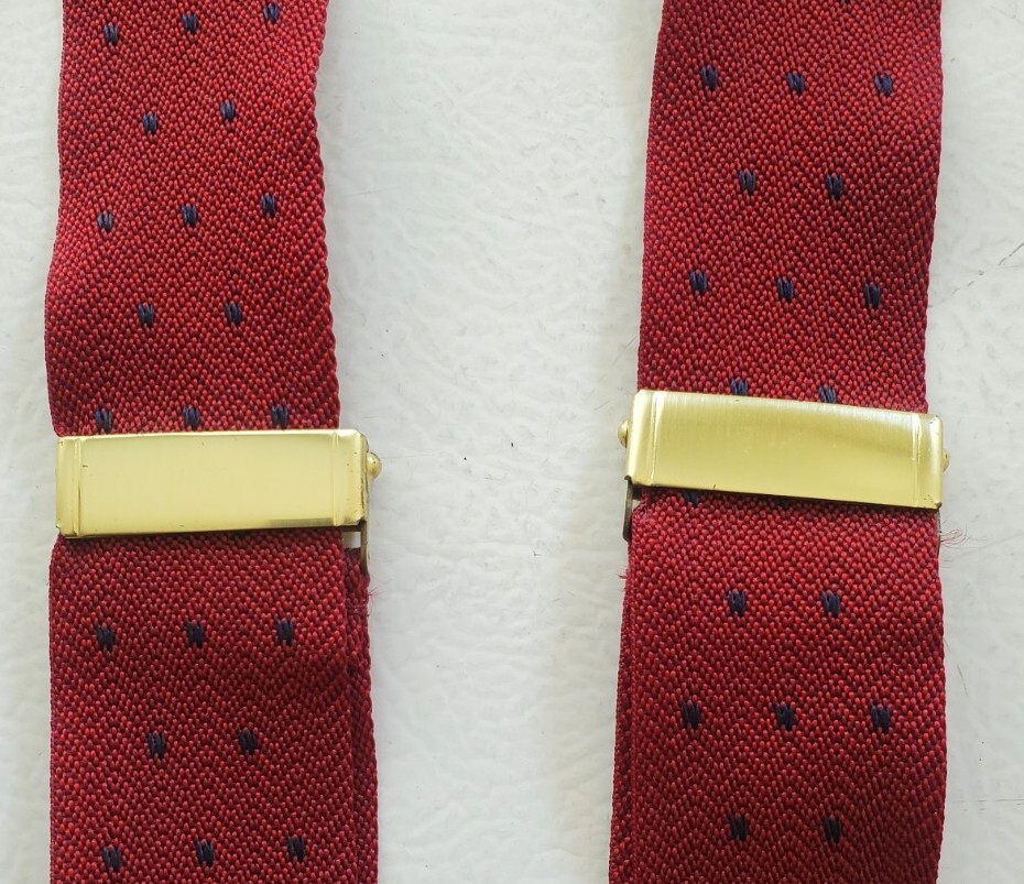 Red Elastic Adjustable Men Solid Brass Braces Suspenders. Made In New England.
