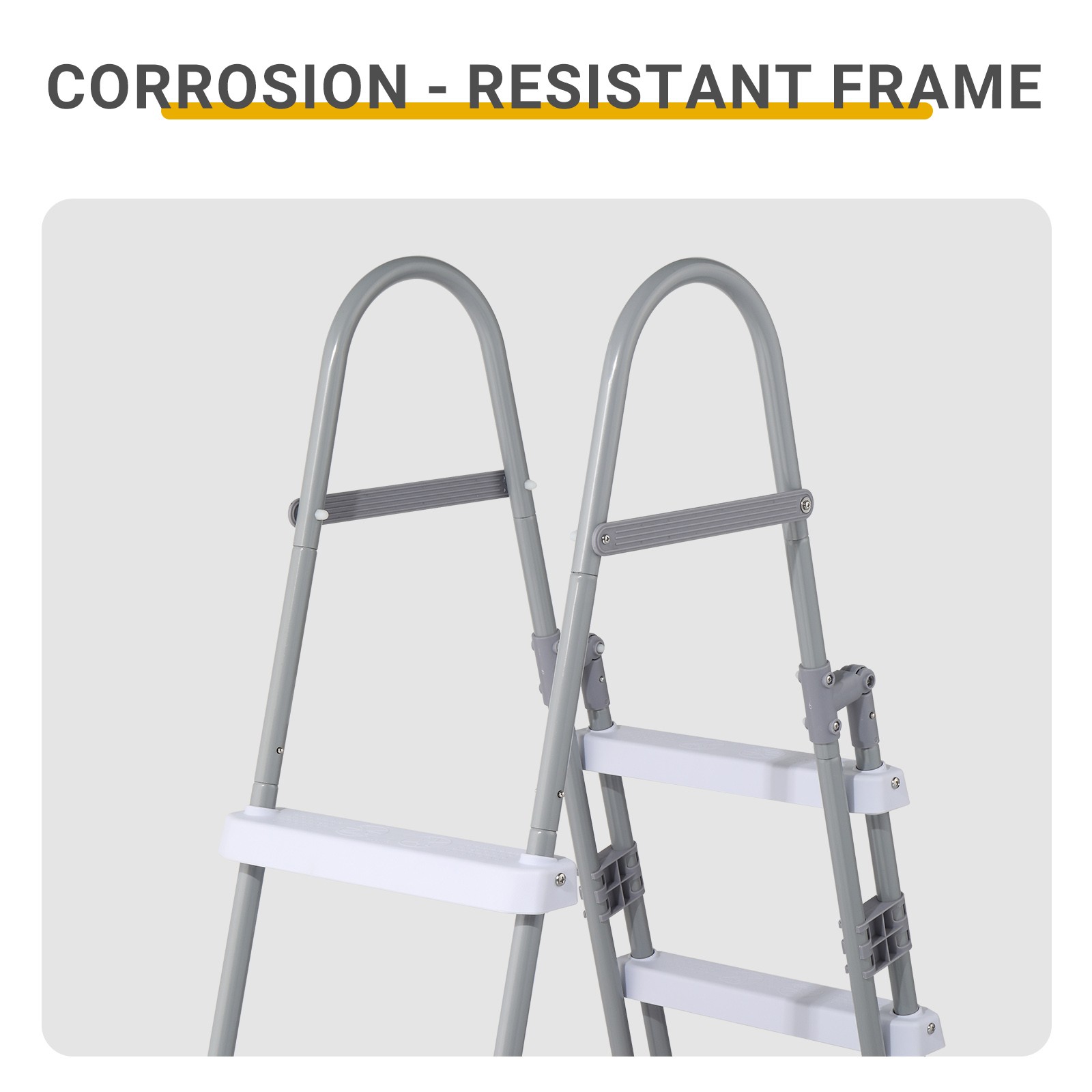4 Steps 52in Pool Ladder Iron Grey Frame + White Steps Safety Ladder