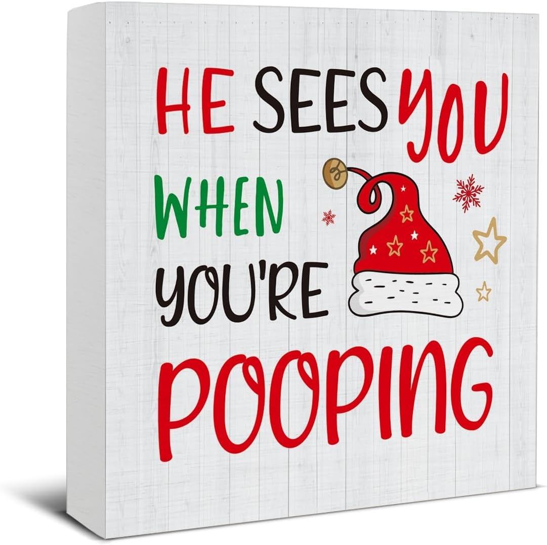 Christmas Bathroom Decorations - Funny Decor, He Sees You Pooping