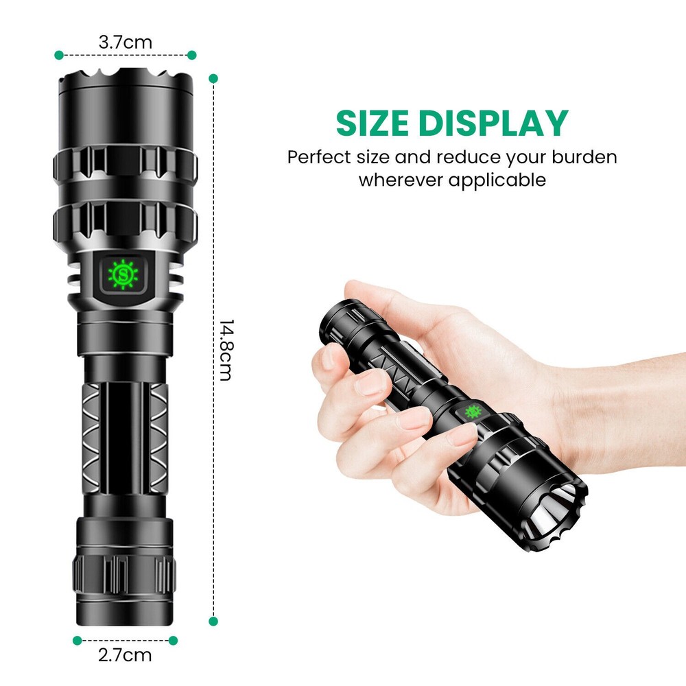 Rechargeable Tactical Flashlight Picatinny Rail Mount 3Modes Zoomable Flashlight