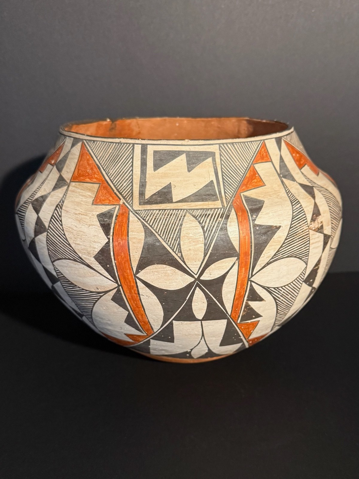 LARGE ACOMA POLYCHROME POTTERY OLLA,BEAUTIFUL PAINT DECORATION,C1900, EXCELLENT!