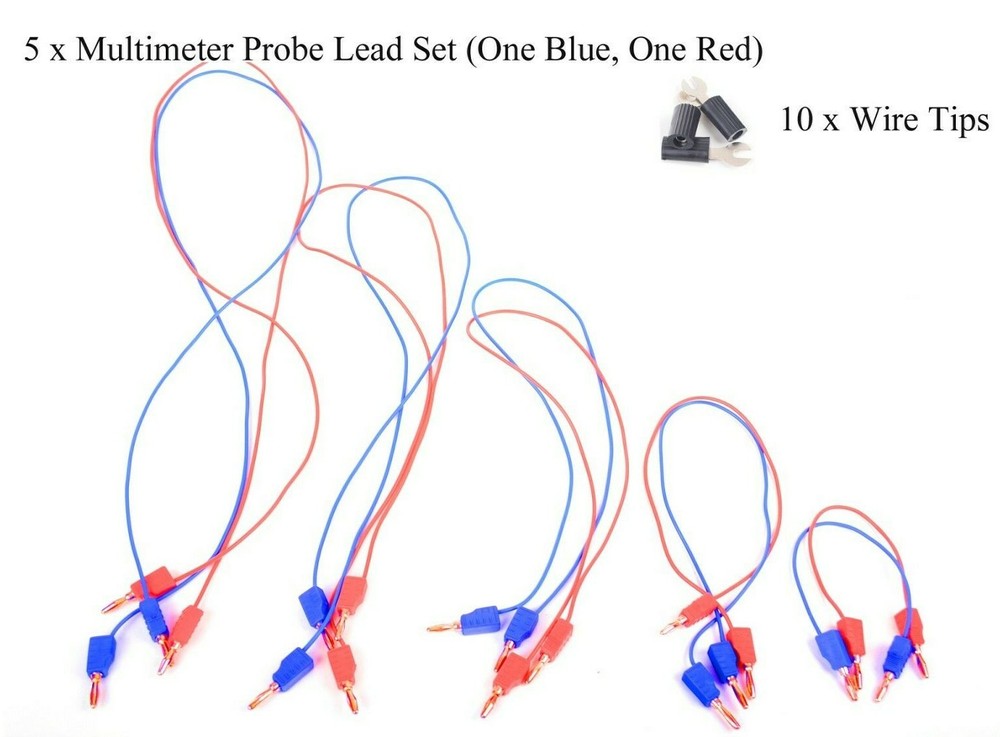 Multimeter Test Lead Probe Wire Cable Sets and Tips (5 sets +10 black tips)