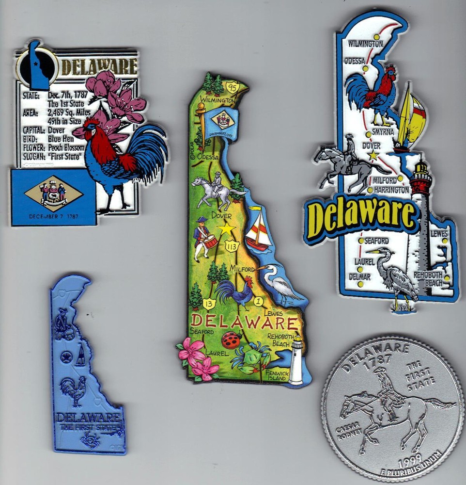 DELAWARE "THE FIRST STATE" OUTLINE MAP MAGNET NEW