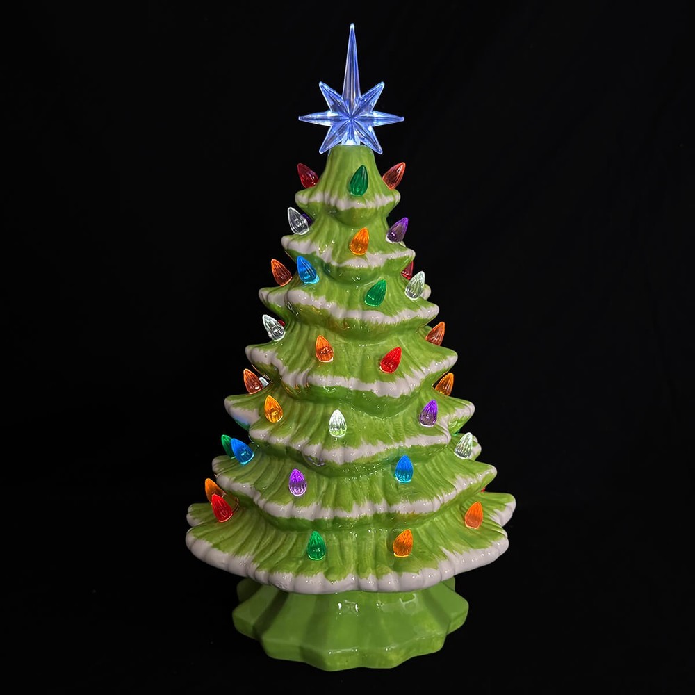 14.5" Large Lighted Green Ceramic Christmas Tree