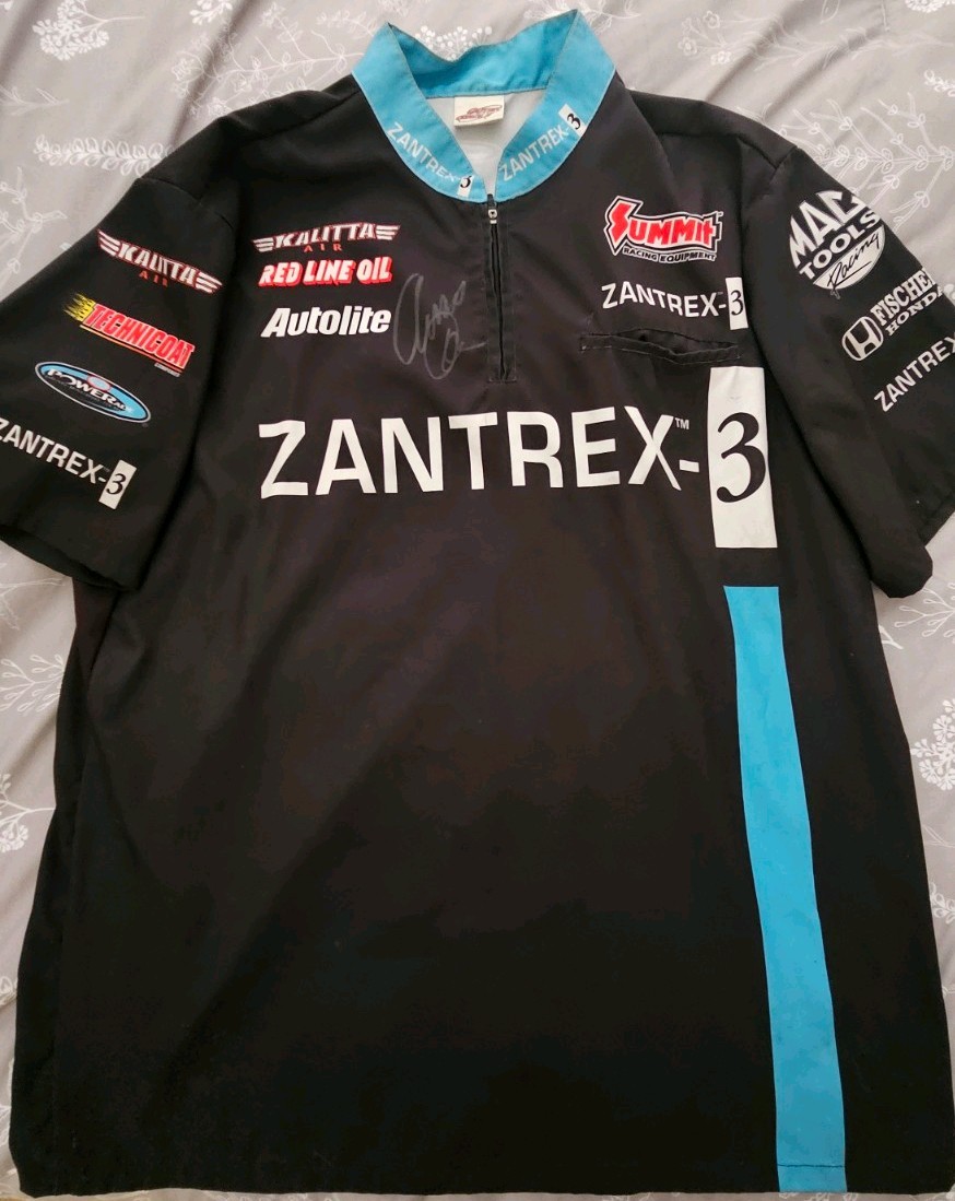 Vintage Rare NHRA David Grubnic signed Kalitta Air Race Worn crew shirt Large