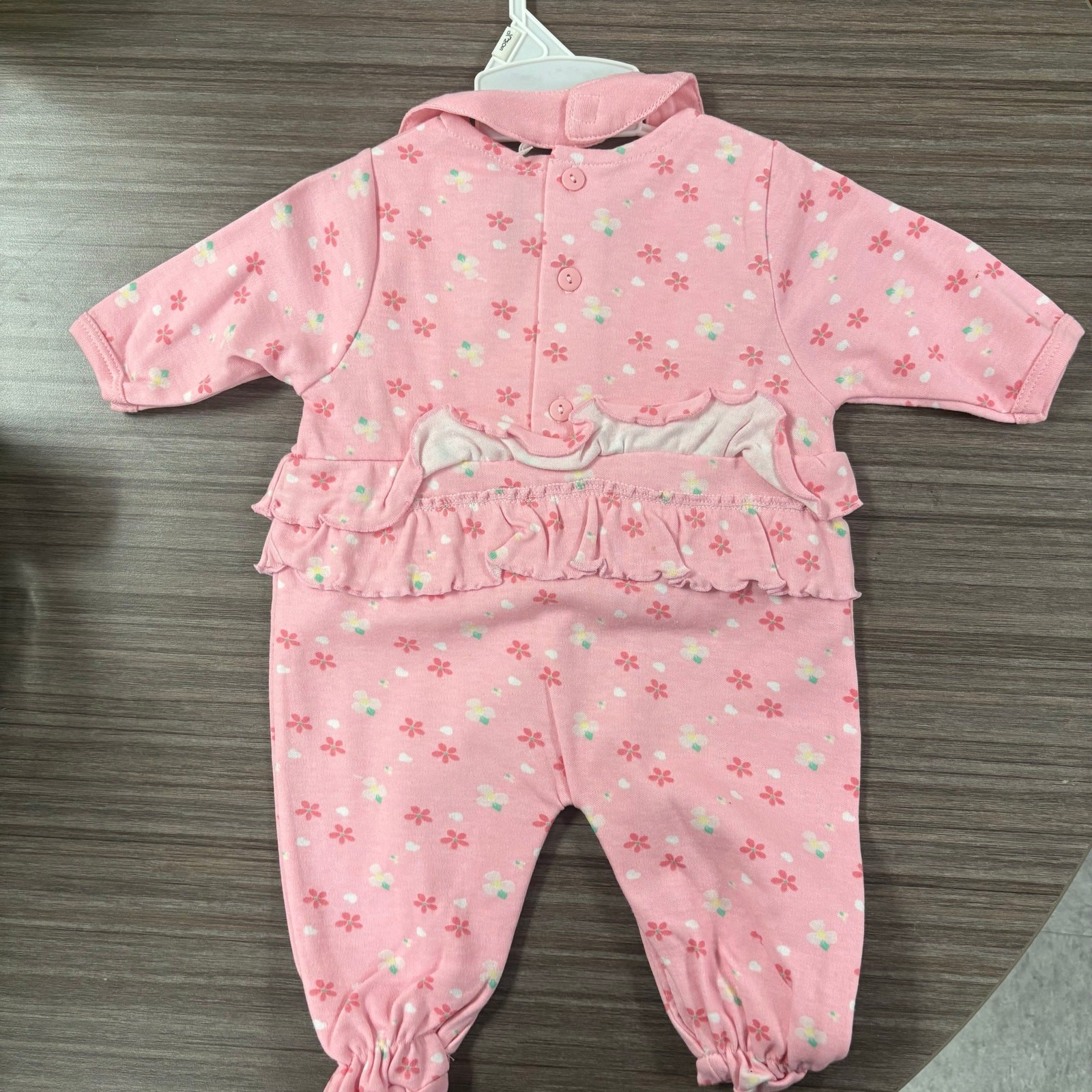 Y2K Precious Moments Baby Girl Pink Ruffle Romper 3/6M – Floral Footed Outfit
