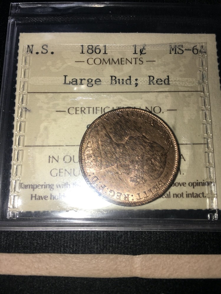 1861 Nova Scotia, 1 Cent Large Bud, ICCS Graded, **MS-64**