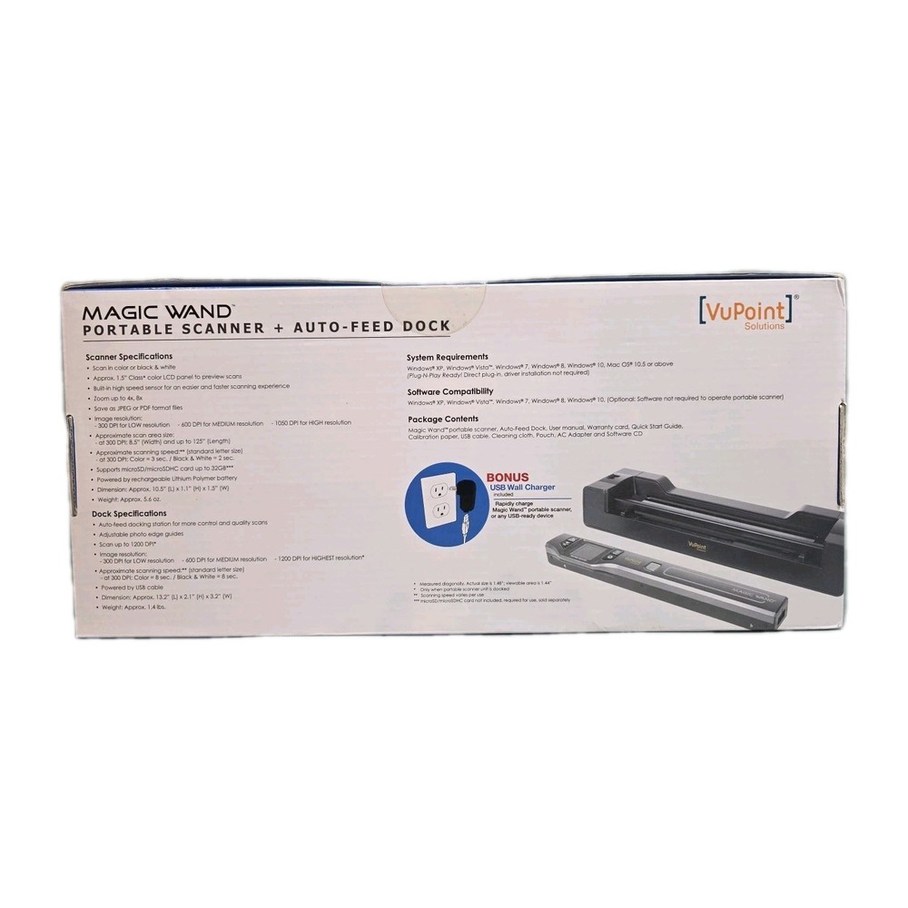 VuPoint Magic Wand Portable Handheld Scanner with Auto-Feed Dock - New