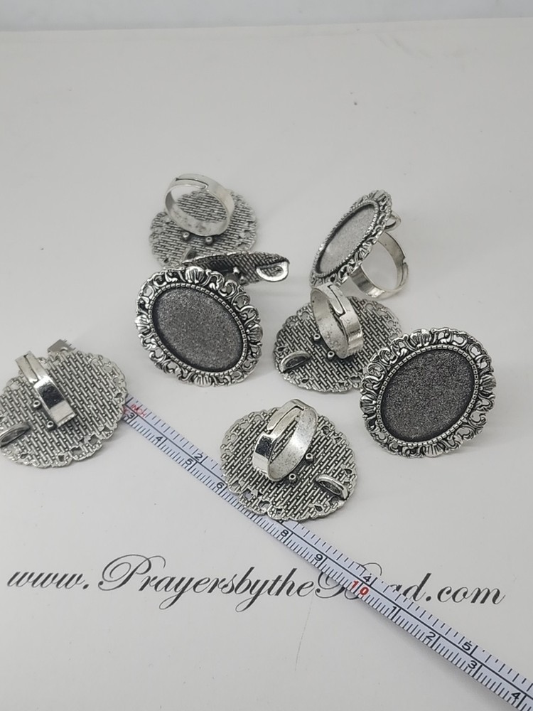 8 pcs Retro Silver Adjustable Ring Blank Oval Base Setting Alloy Bezel 18*25mm