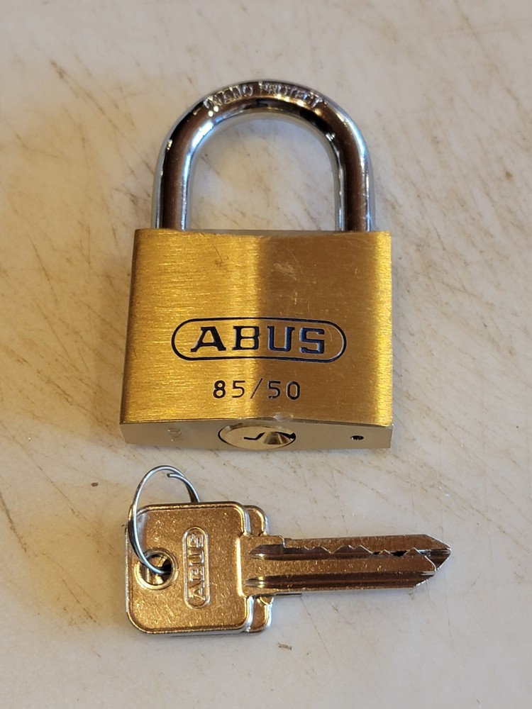 Abus 85/50 Padlock, 2 Keys, Standard Shackle, Rectangular Brass, No Box.