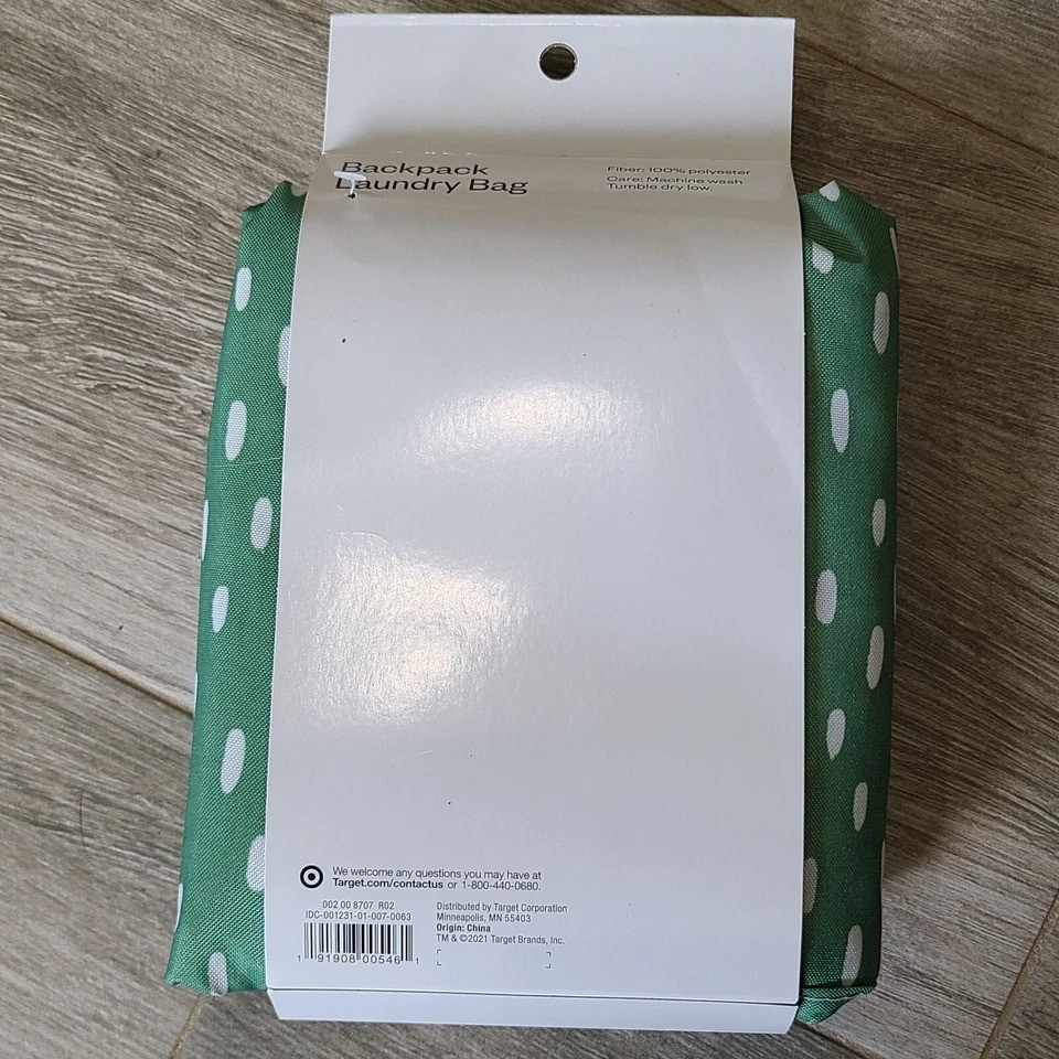 Room Essentials Backpack Laundry Bag with Mesh Pocket Pebble Dot 29" Green White