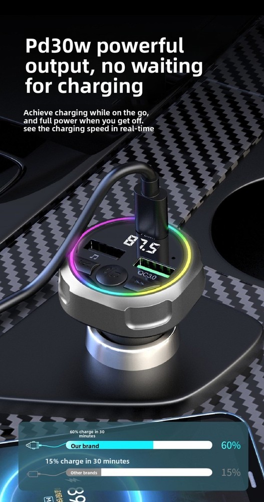 Car Bluetooth Speakerphone FM Transmitter Super Fast Charger Visor Clip Kit