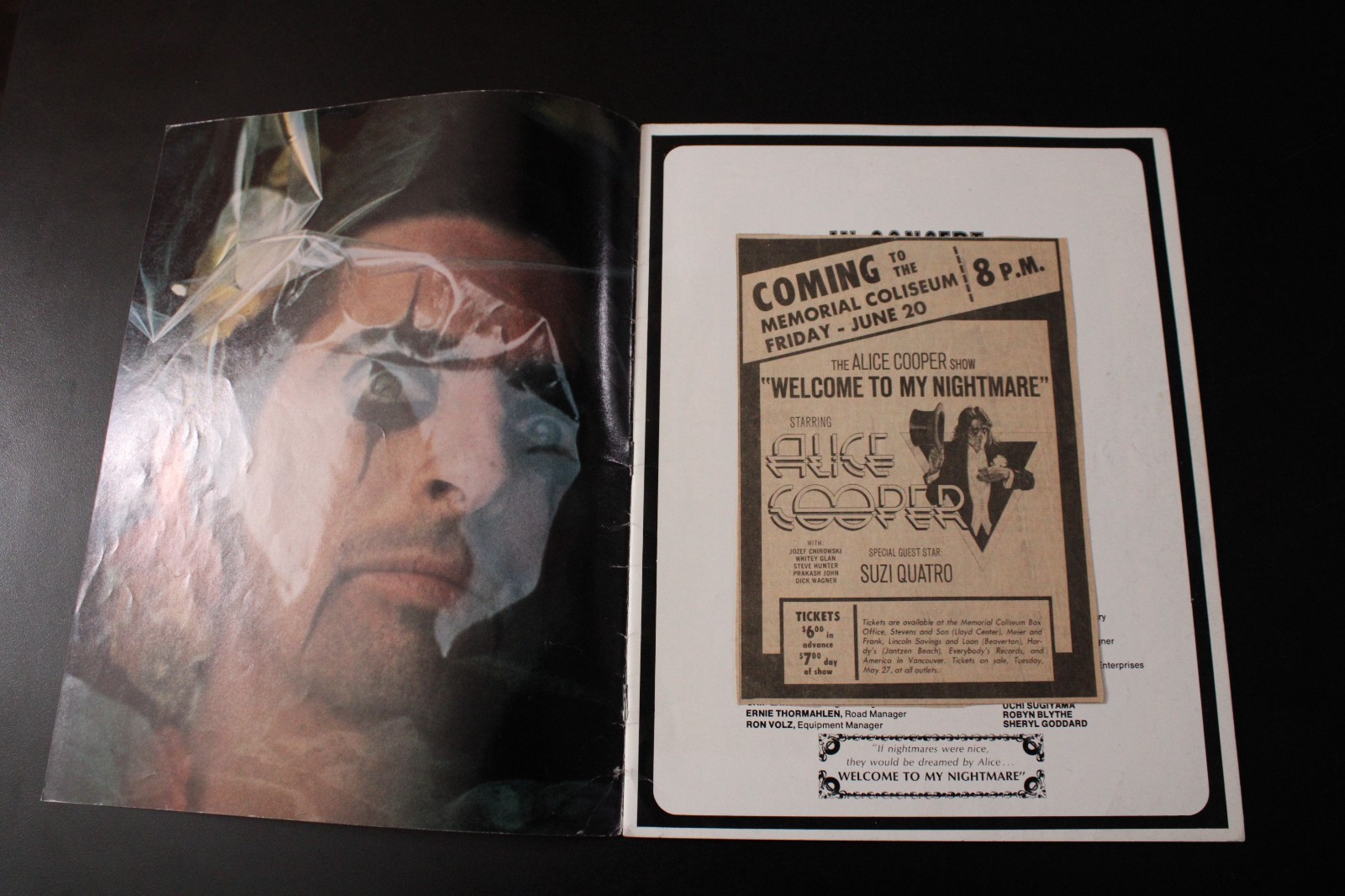 Alice Cooper Welcome To My Nightmare Tour Program