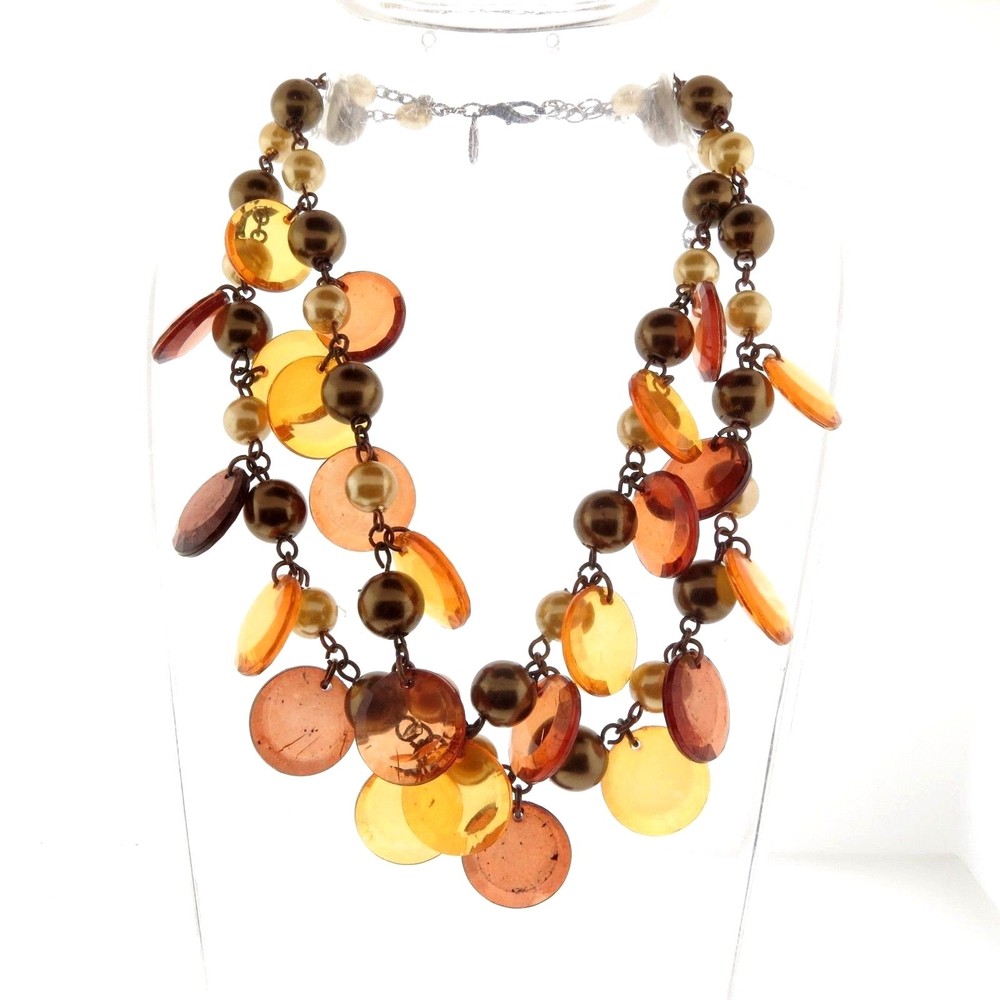 Vintage Lucite Dangles Necklace Double Strand signed JS