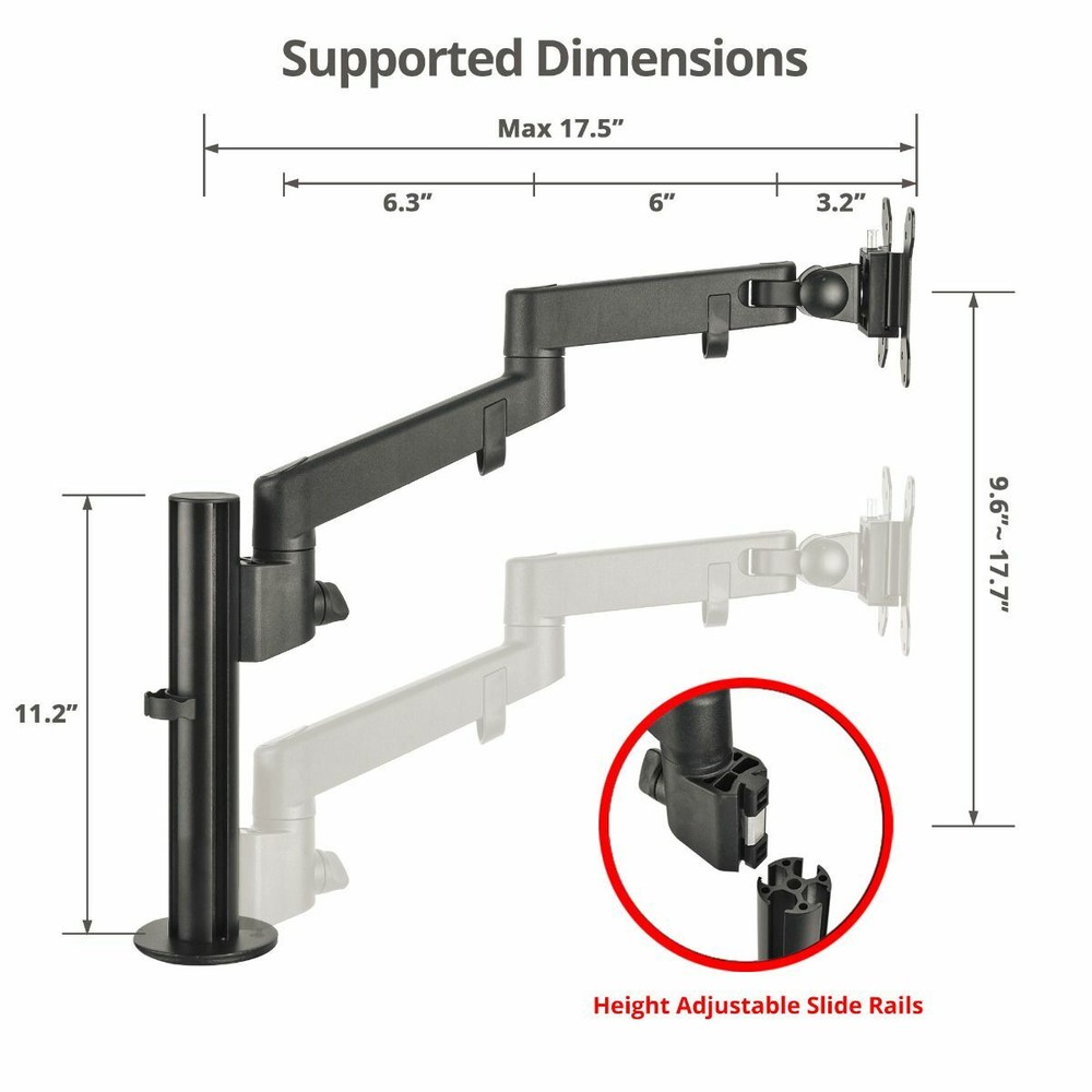 SIIG Single Pole Arm Multi-Angle Replaceable Articulating Monitor Desk Mount