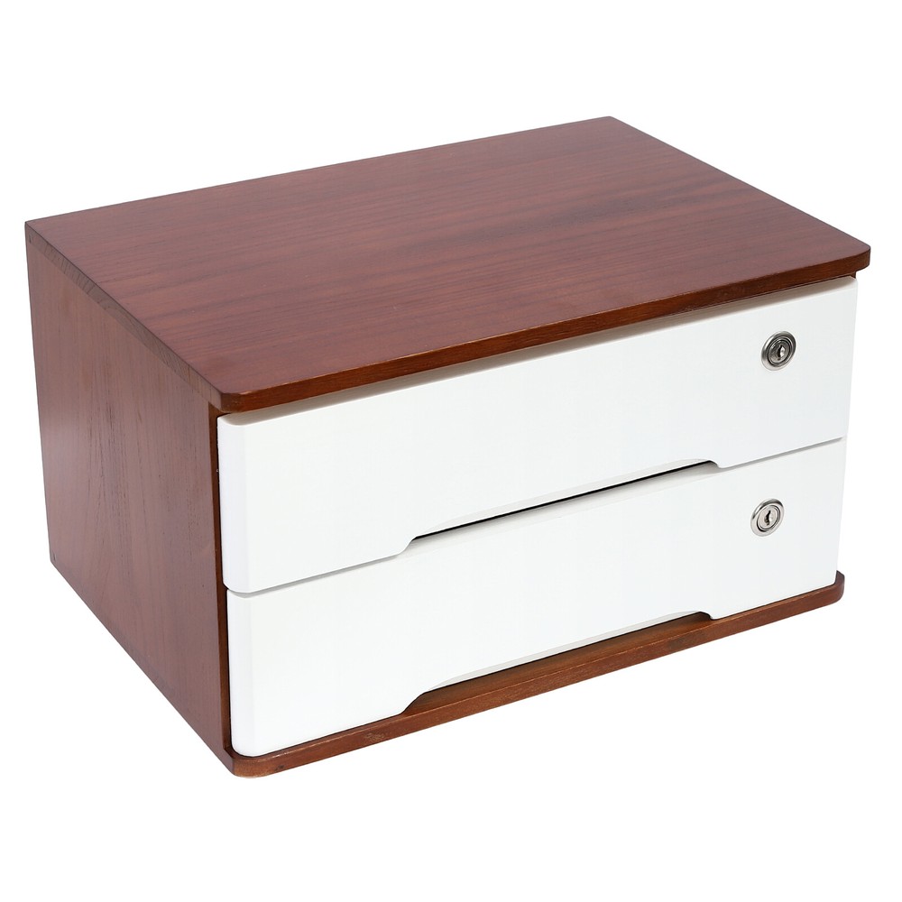 Wooden Desk Organizer with Lockable Drawer - 2-Tier Storage Solution