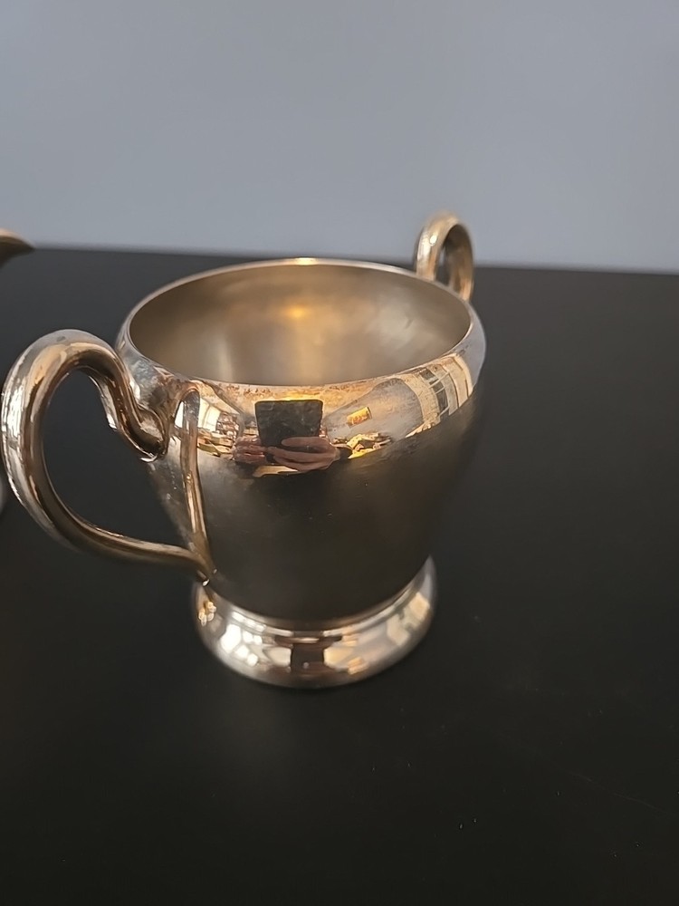 Academy Silver on Copper Vintage Creamer Sugar Serving Cups Set Pair