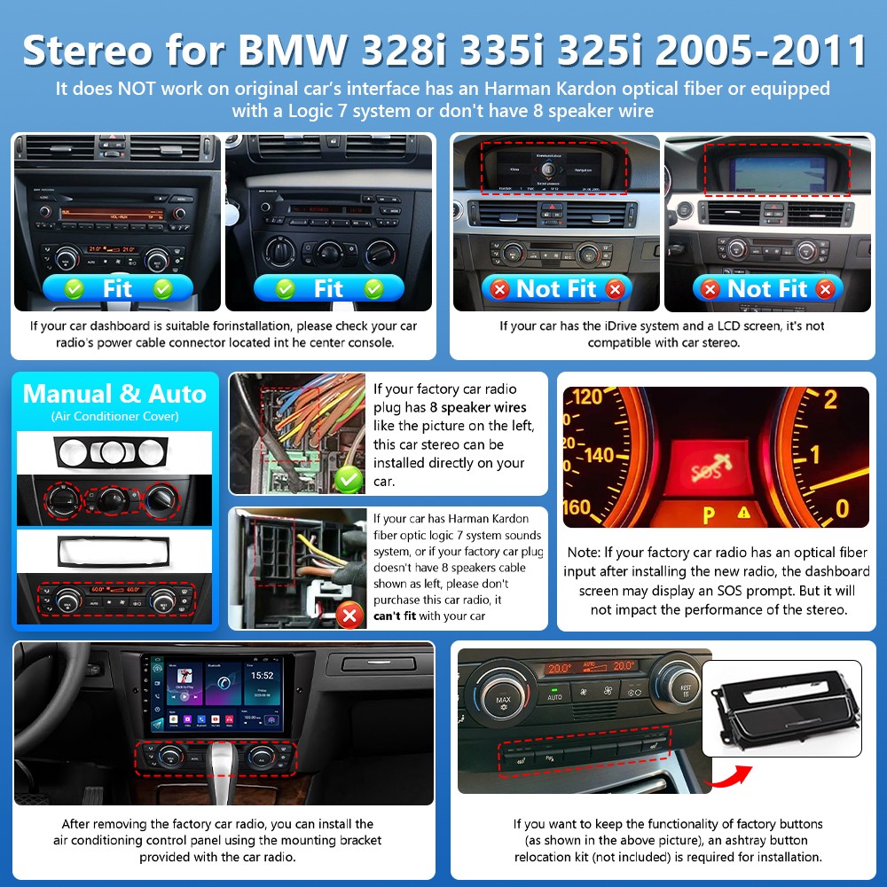 9''Android CarPlay Car Radio for BMW 3 Series 2005-2011(E90/E91/E92/E93)AM/FM