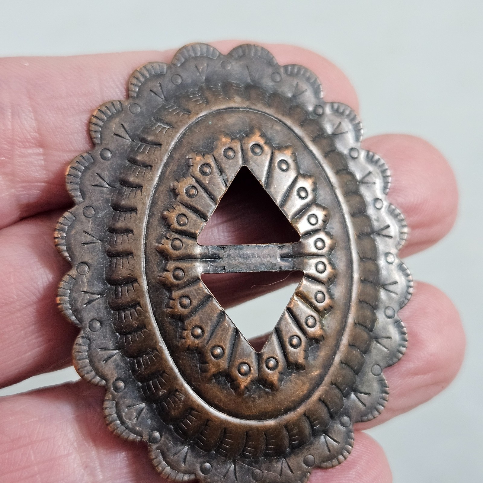 21 Oval Conchos Slotted Antique Copper Saddle Western Leather Crafts Large Vtg