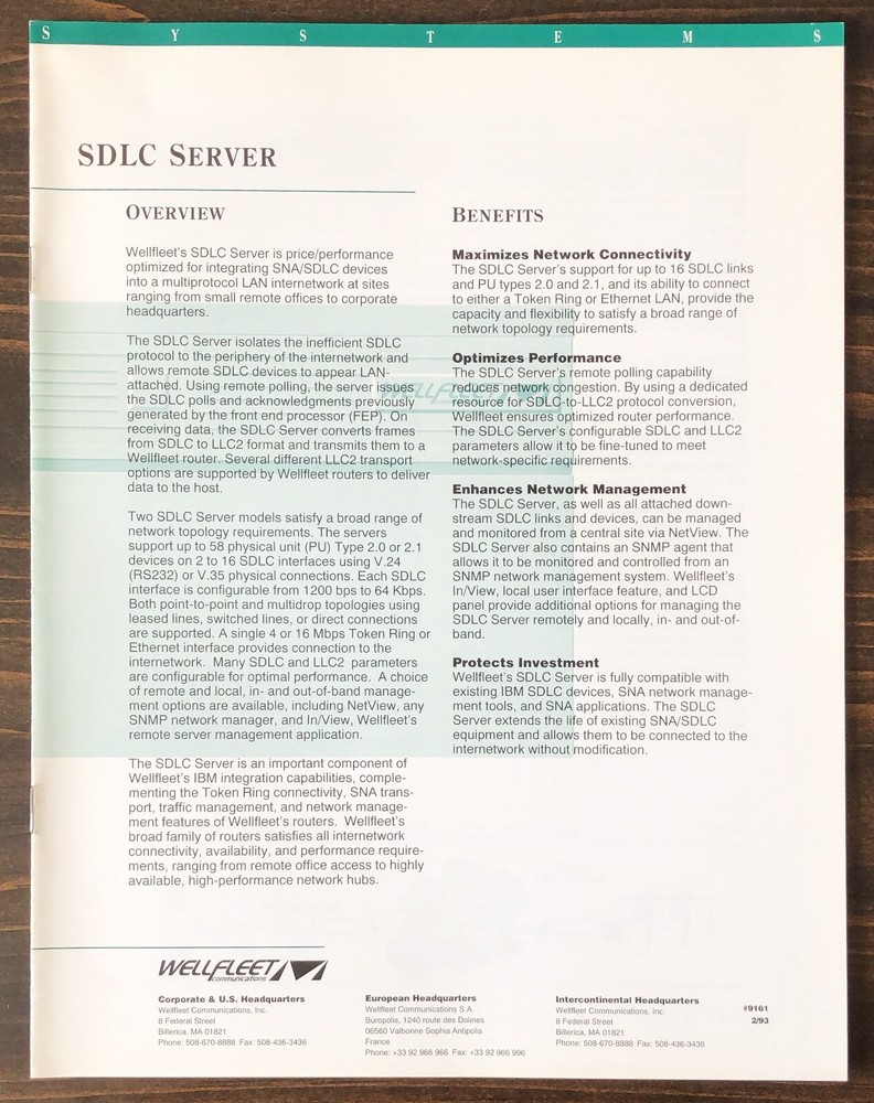 Wellfleet Communications - SDLC Server Sales Brochure (1993)