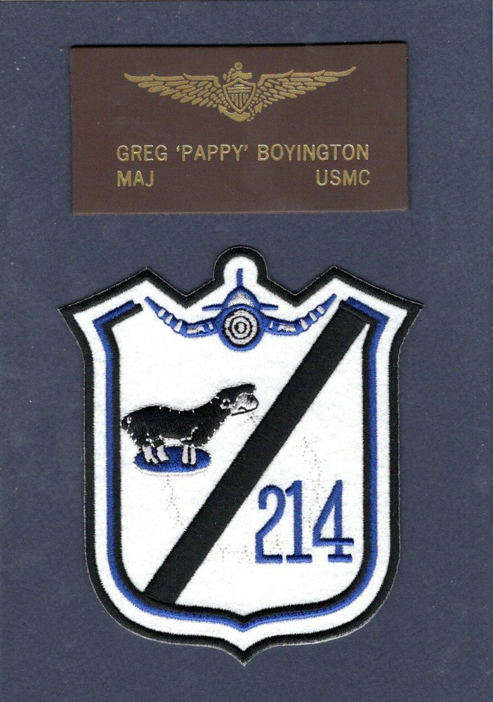 VMF-214 BLACKSHEEP + PAPPY BOYINGTON Name Tag USMC WW2 Squadron Patch Set