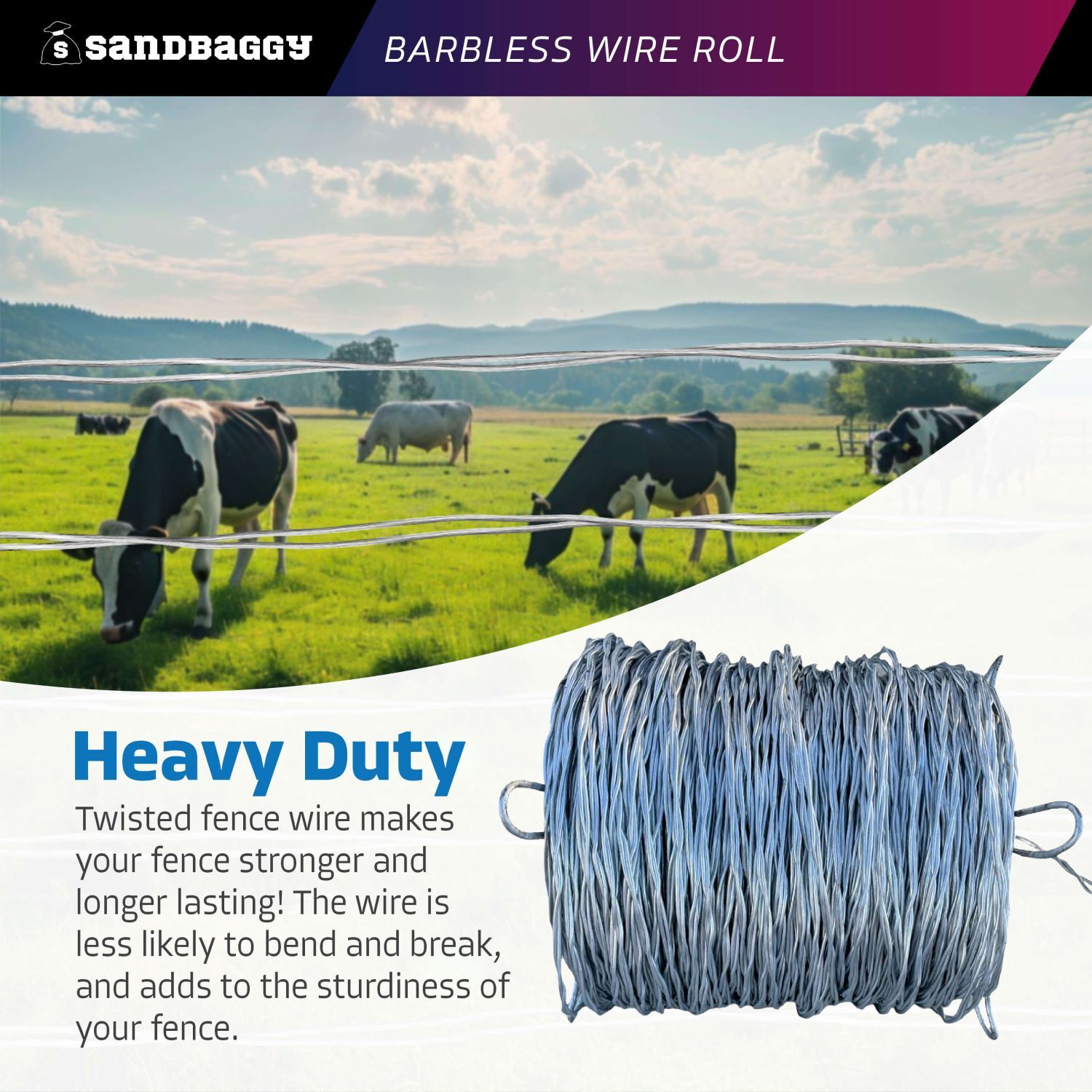 Sandbaggy Barbless Wire Roll - Twisted - 12.5 Ga Galvanized Steel [Will Call]