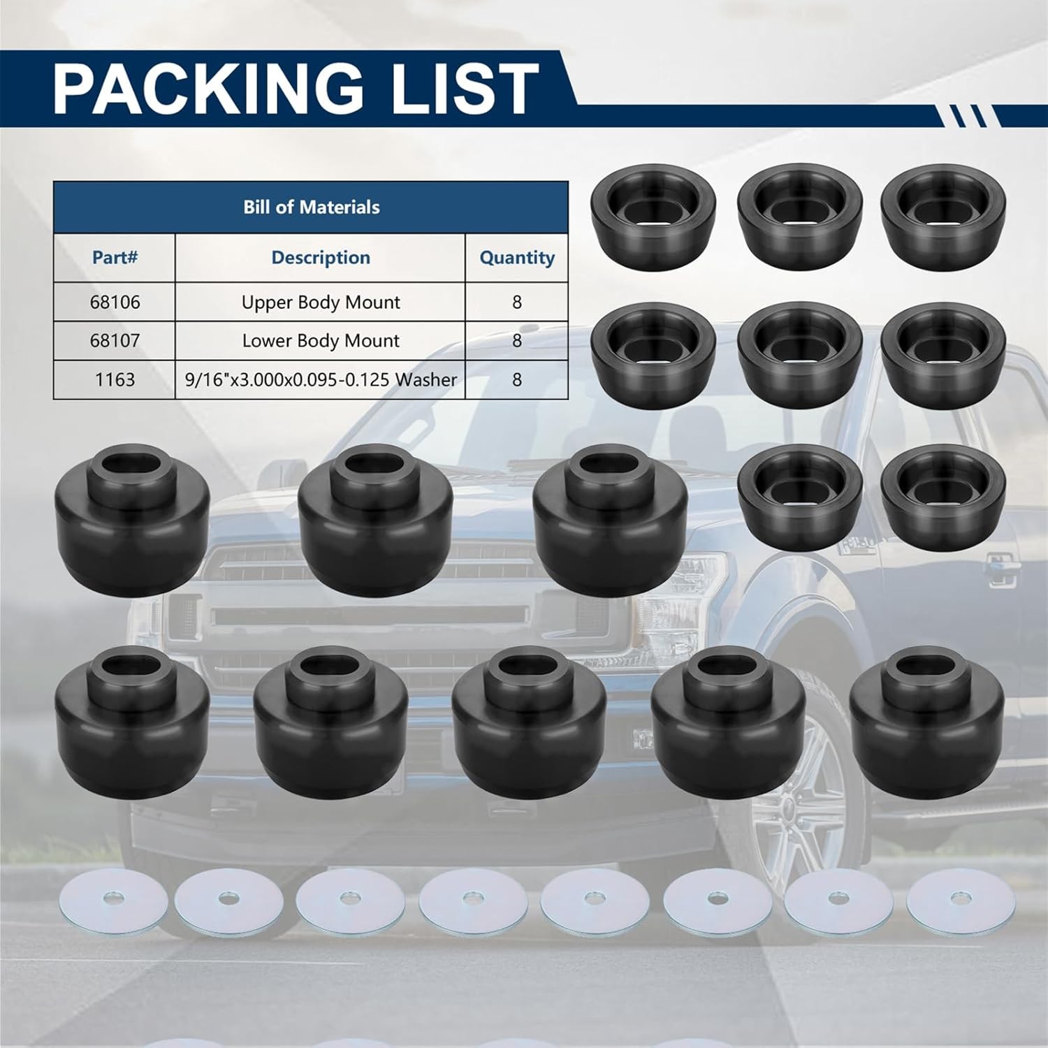 7-141 Body Cab Mount Bushing Kit For 99-14 Chevy Silverado GMC Sierra 1500/2500