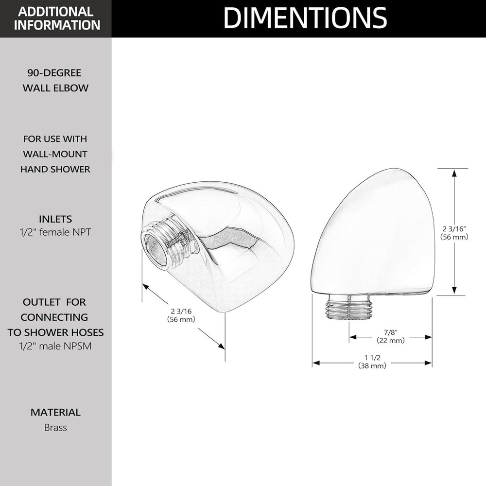 Wall-Mount Supply Wall Elbow for Hand Held Shower, Chrome