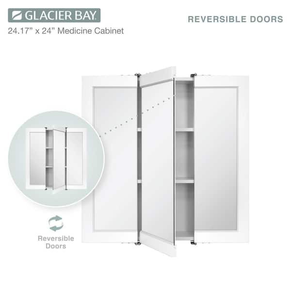 Glacier Bay 24 in. Tri-View Bathroom Medicine Cabinet Mirror White Surface Mount