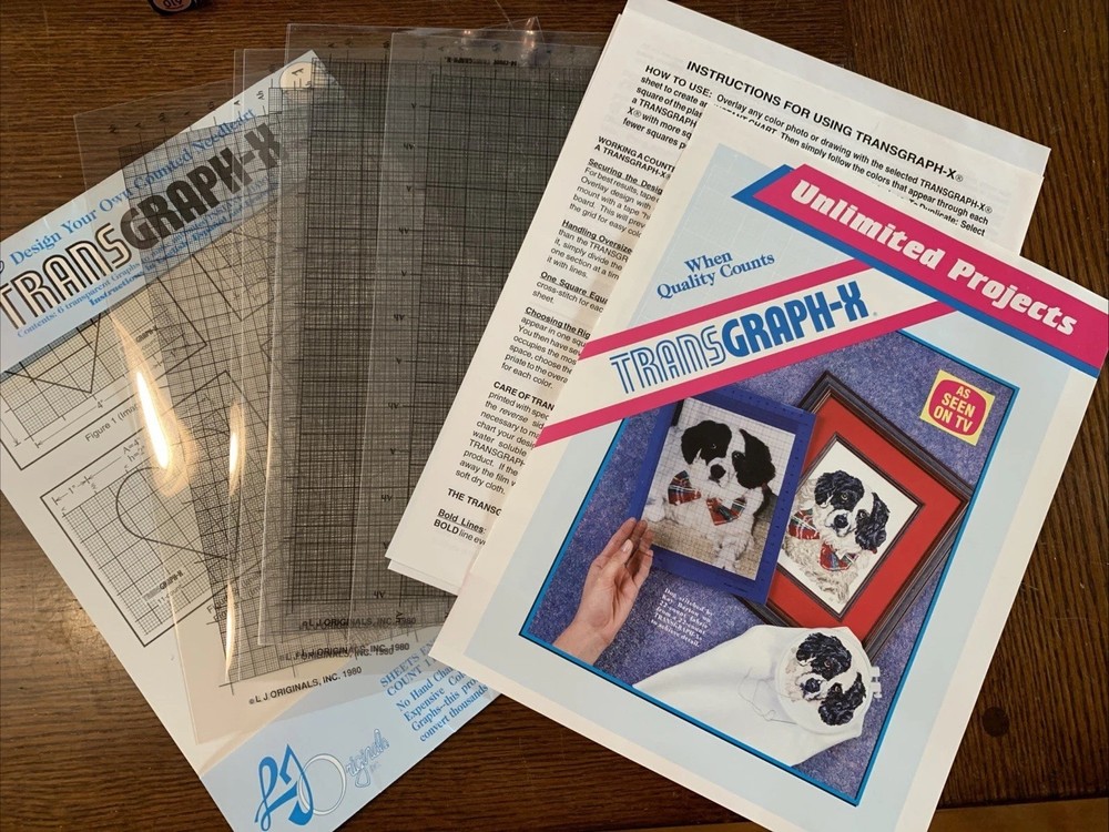 NOS TRANSGRAPH-X Design Your Own Counted Needleart 6 Plastic Graphs Multi sized