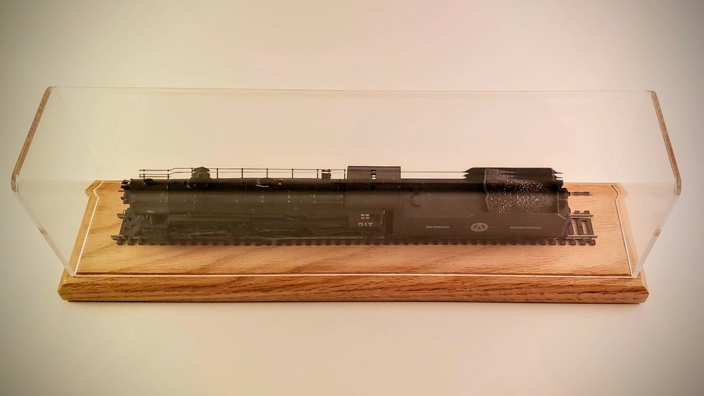 21" Long HO Scale Model Train Display Case, Oak Base