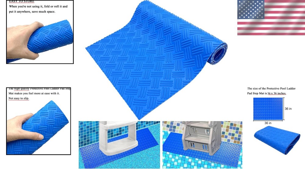 Swimming Pool Ladder Pad - Protective Mat, Blue, Medium