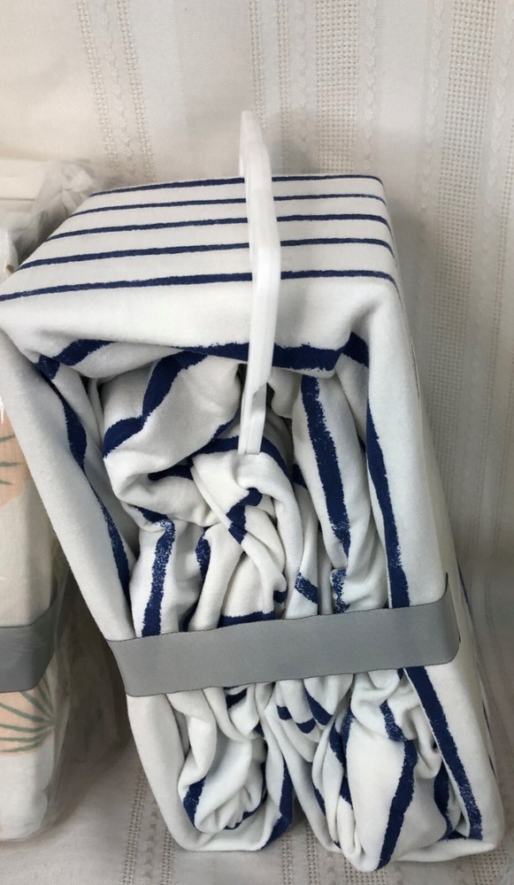 Cloud Island Crib Fitted Sheets Seashells + Navy Blue Vertical Striped x4
